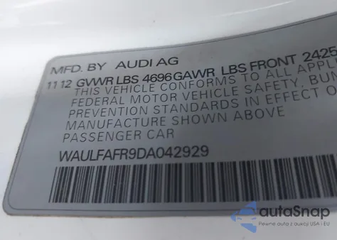 2013 Audi A5 2.0T Premium from USA, damaged, VIN WAULFAFR9DA042929